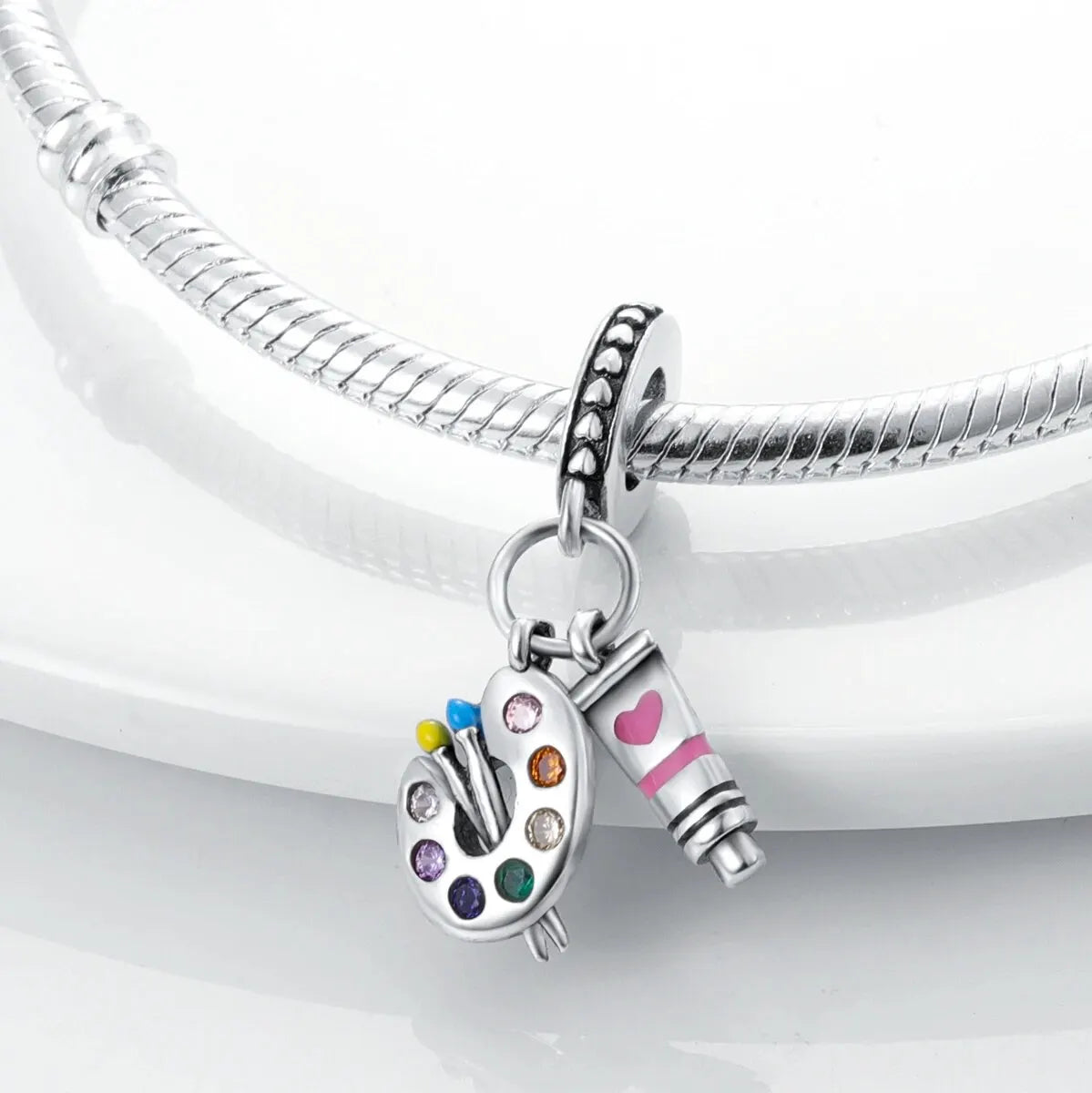 MULA Silver-Plated Sunflower & Four-Leaf Clover Dangle Charms - DIY 3MM Snake Chain Bracelet
