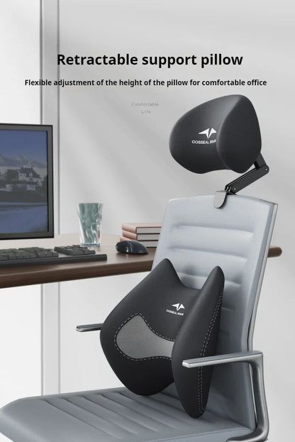 New Office Chair with Adjustable Headrest – Ergonomic Retractable Pillow & Waist Protection Cushion for Comfortable Rest