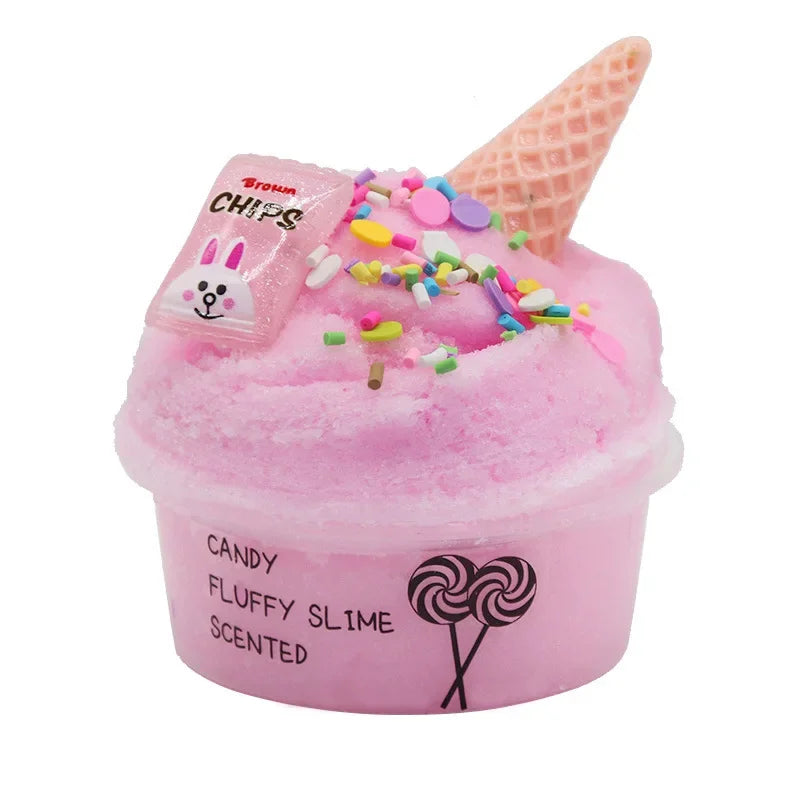 DIY Slime Set for Kids — Non-Sticky Cloud Slime with Ice Cream Cone Scent, Rainbow Charms & Stress-Relief Party Toys
