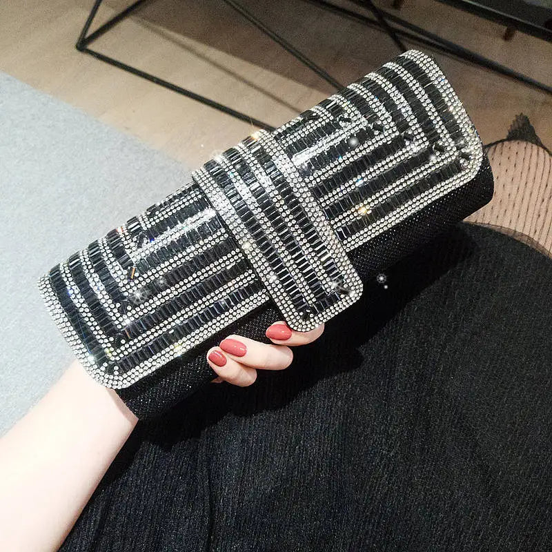 Crystal Diamond Evening Clutch Bag – Elegant Wedding Party Handbag with Chain Strap