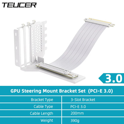 TEUCER L-Z3 GPU Vertical Mounting Bracket Kit – PCIe 4.0 X16 Riser Cable 200mm for Graphics Card Steering Mount