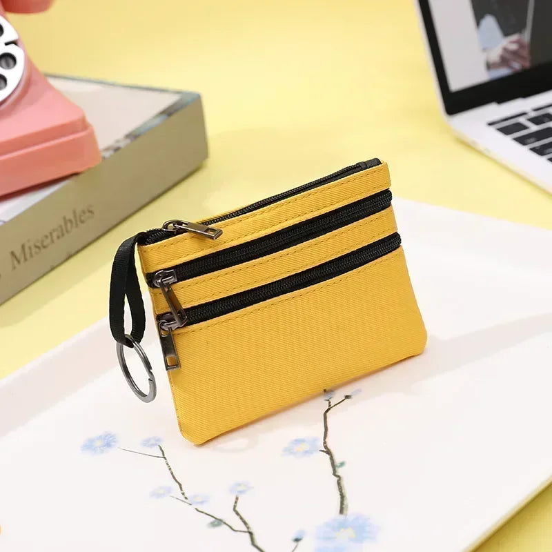 Canvas Mini Coin Purse with Zipper – Cute Solid Color Key & Money Pouch for Kids, Women & Men