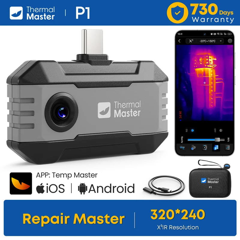 P1 Thermal Imager - USB-C 320×240 X³IR Infrared Camera for iPhone & Android, 25Hz, 600°C Temperature Range for Inspection