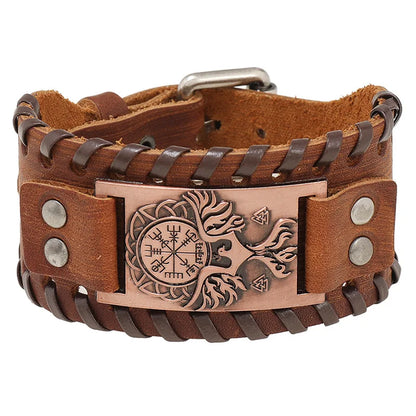 Trendy Viking Bracelet – Nordic Rune Compass & God Bird Charm Leather Woven Jewelry for Men, Fashion Accessory & Party Gift