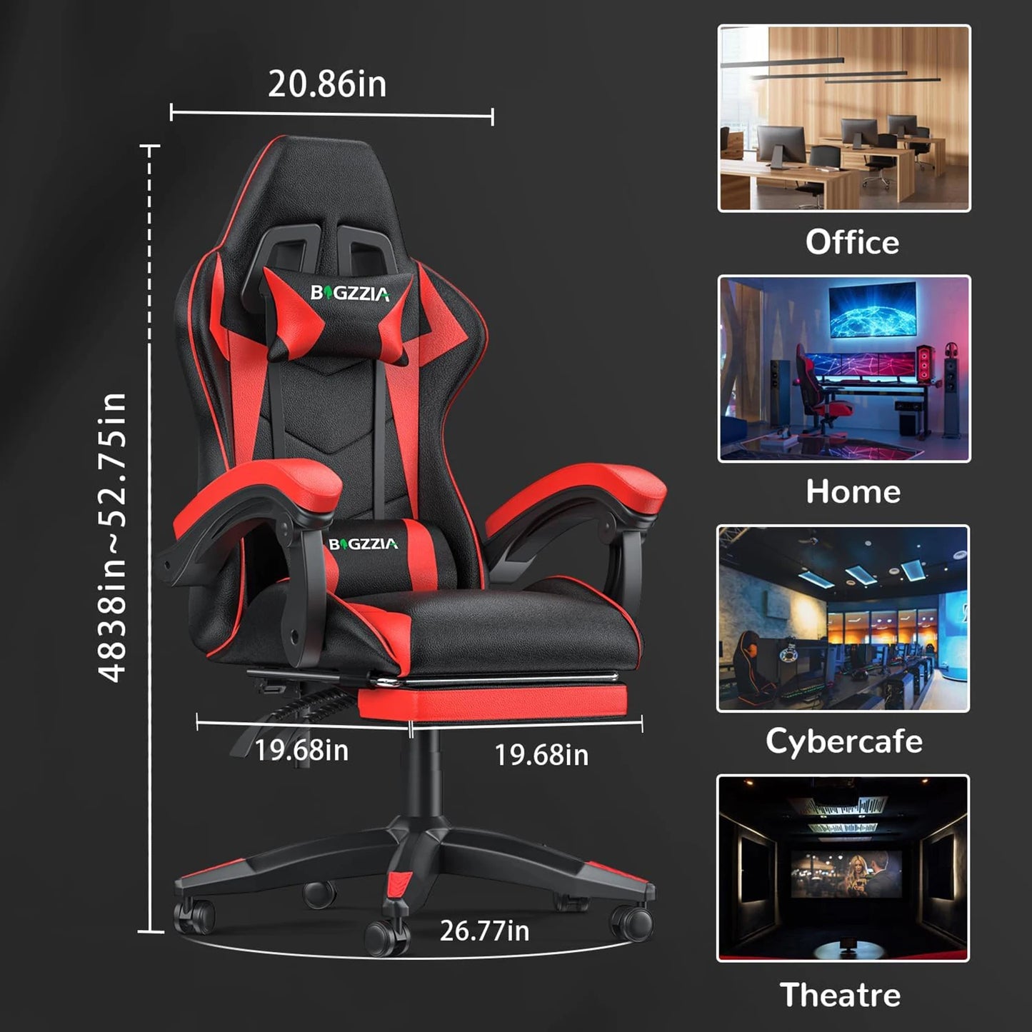Gaming Chair with Footrest – Ergonomic Gamer Chair with Lumbar Cushion, Headrest, and Height Adjustable for Computer