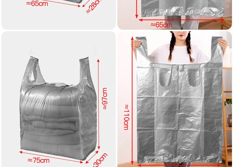 10PCS Large Plastic Storage Bags — Thick Moving & Organizer Bags for Clothes, Toys, Bedding, Duvets