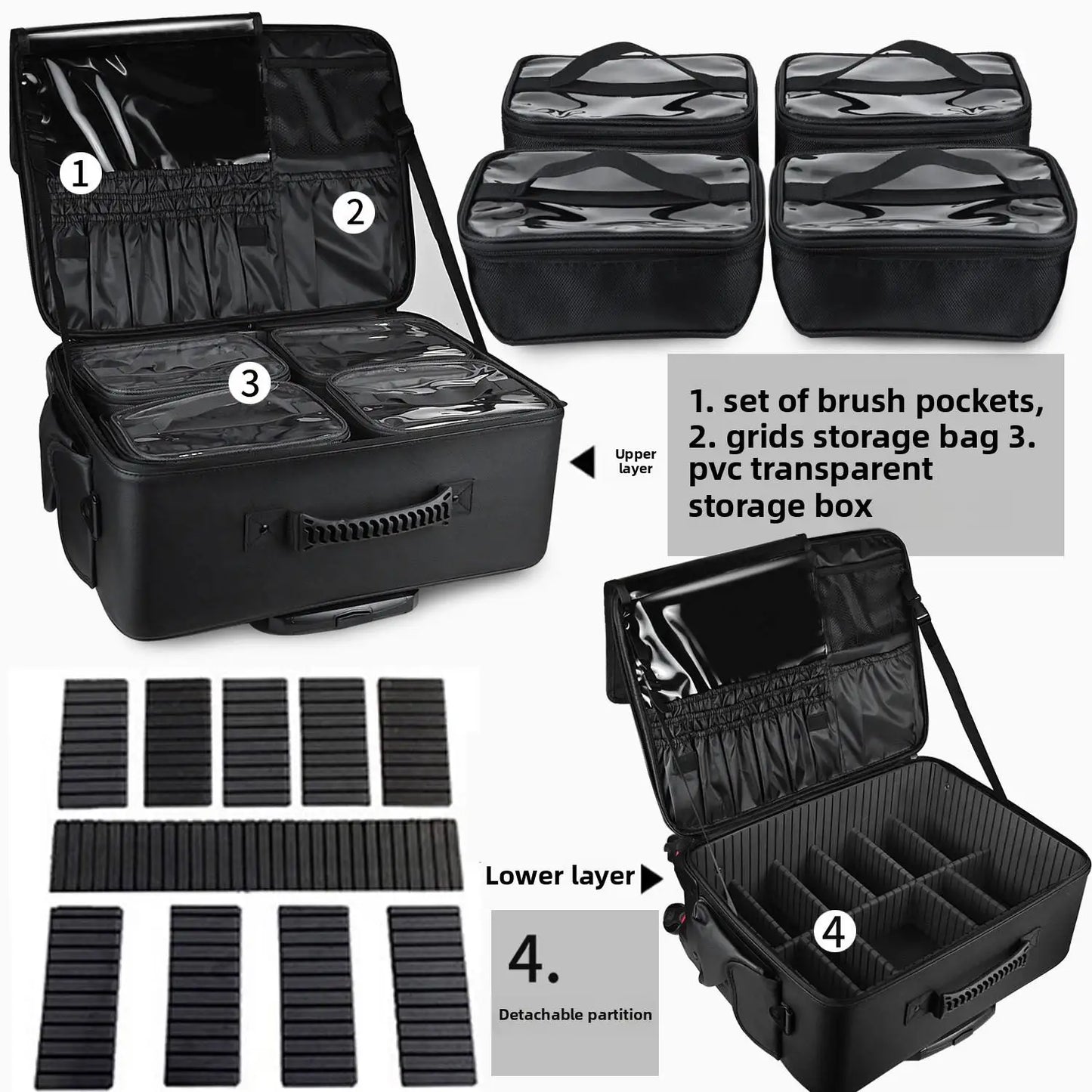 Large Capacity Makeup Trolley Case – Multi-Functional Rolling Organizer Bag in Oxford PU for Beauty, Nail Art, Tattoo & Professional Use