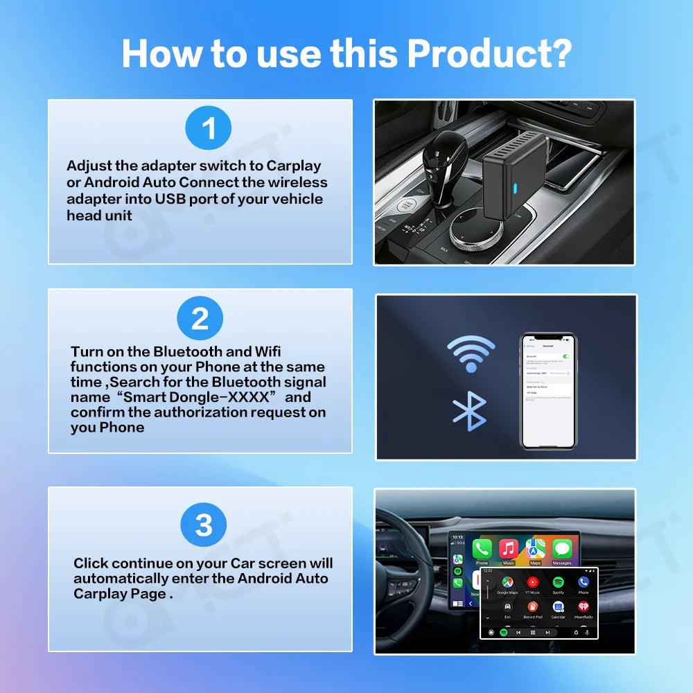 Tripodpie 2 in 1 Wireless CarPlay Adapter – Android Auto Smart USB Dongle, Plug & Play for Havel, Kia, Volvo, Audi, MG, VW, Hyundai, Jeep