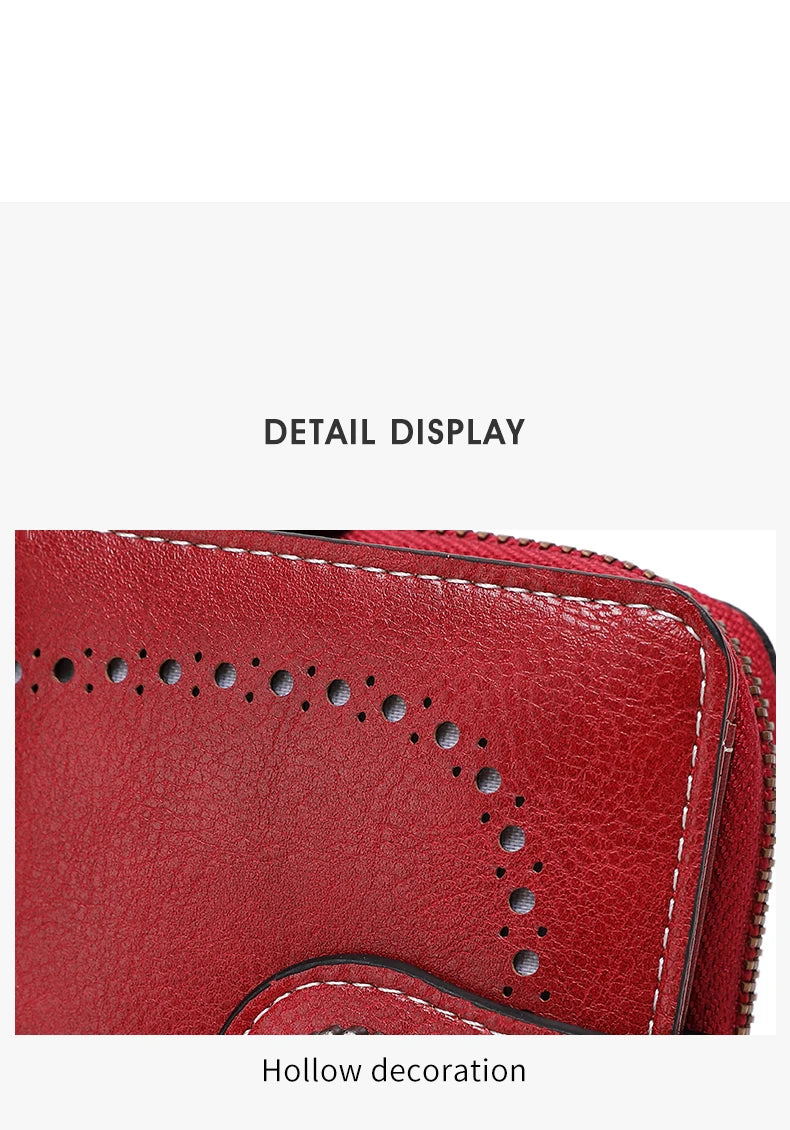 Retro Hollow-Out Short Purse for Women – Multi-Card Zipper Wallet, European & American Fashion Design