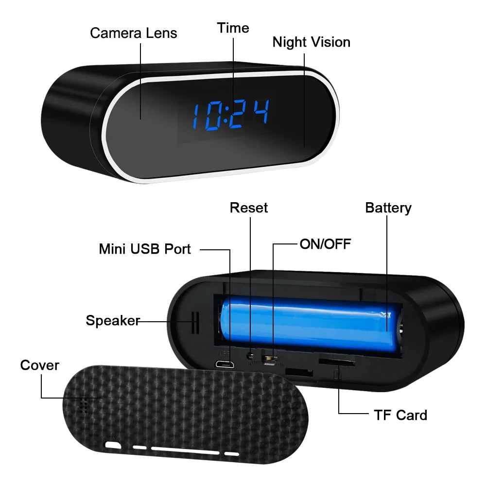 Mini Clock Camera Full HD 1080P WiFi Wireless Spy Camera – Night Vision DVR Home Security Monitoring & Nanny Cam Recorder