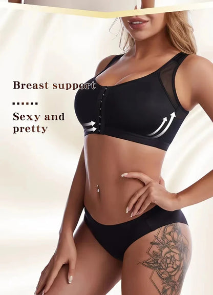 S-5XL Front Closure Posture Corrector Bra – Lift-Up Push-Up Sports Bra with Cross Back for Women, Shockproof Support