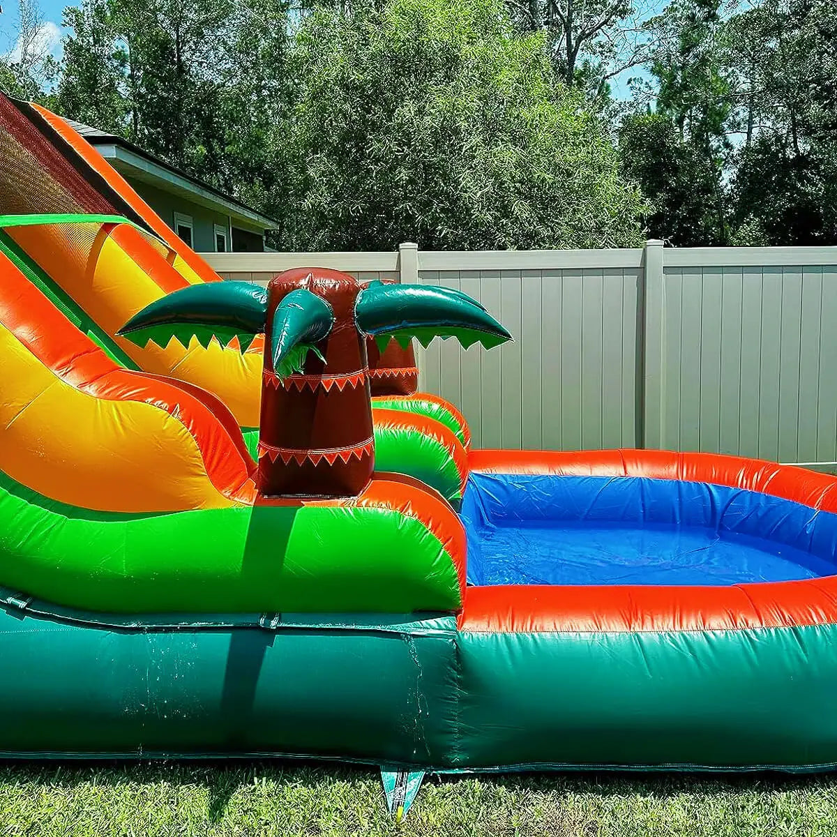 Inflatable Summer Water Pool & Double Slide Play Equipment – Outdoor Air Bounce Water Amusement Inflatable Bubble Ball Fun for Kids & Family