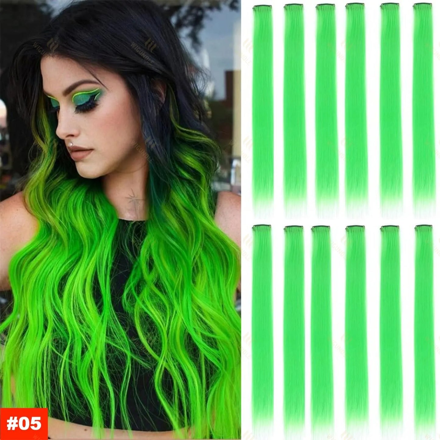 18-Color Clip-In Hair Extensions – 22 Inch Long Straight Synthetic Wig with High Gloss for Women & Children