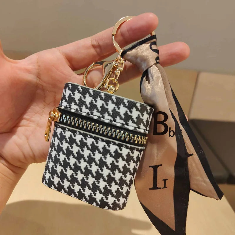 Mini Striped Textured Bucket Bag – AirPods & Small Items Case with Coin Purse and Hook (Fits AirPods 1/2/3/4/Pro)