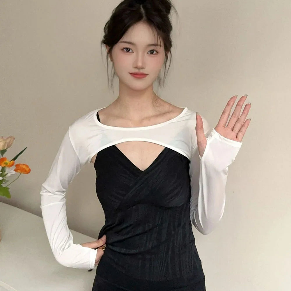 Women’s Summer Ice Silk Shawl – Long Sleeve Sunscreen Arm Sleeves & Cropped Outdoor Cardigan