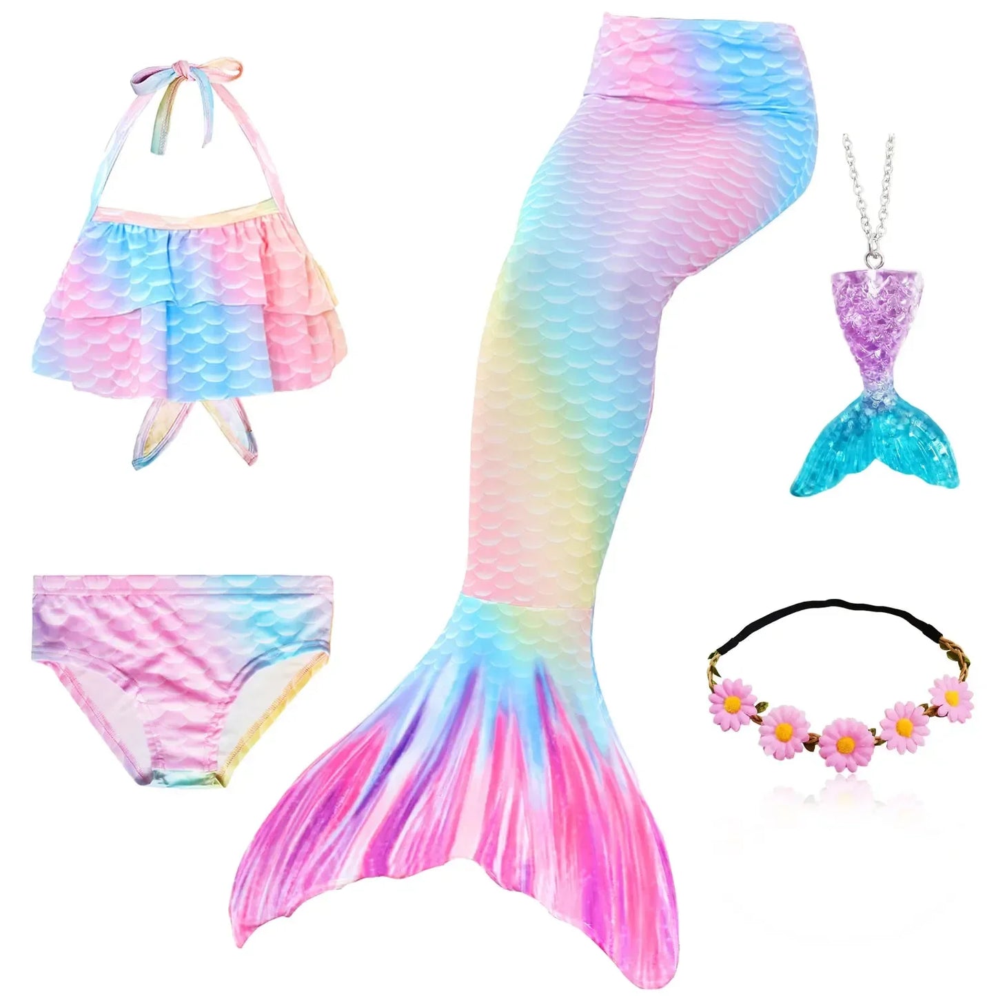 Kids Mermaid Tail Swim Costume - Girls Mermaid Swimsuit for Swimming, Cosplay & Birthday Party Dress Up