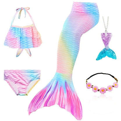 Kids Mermaid Tail Swim Costume - Girls Mermaid Swimsuit for Swimming, Cosplay & Birthday Party Dress Up