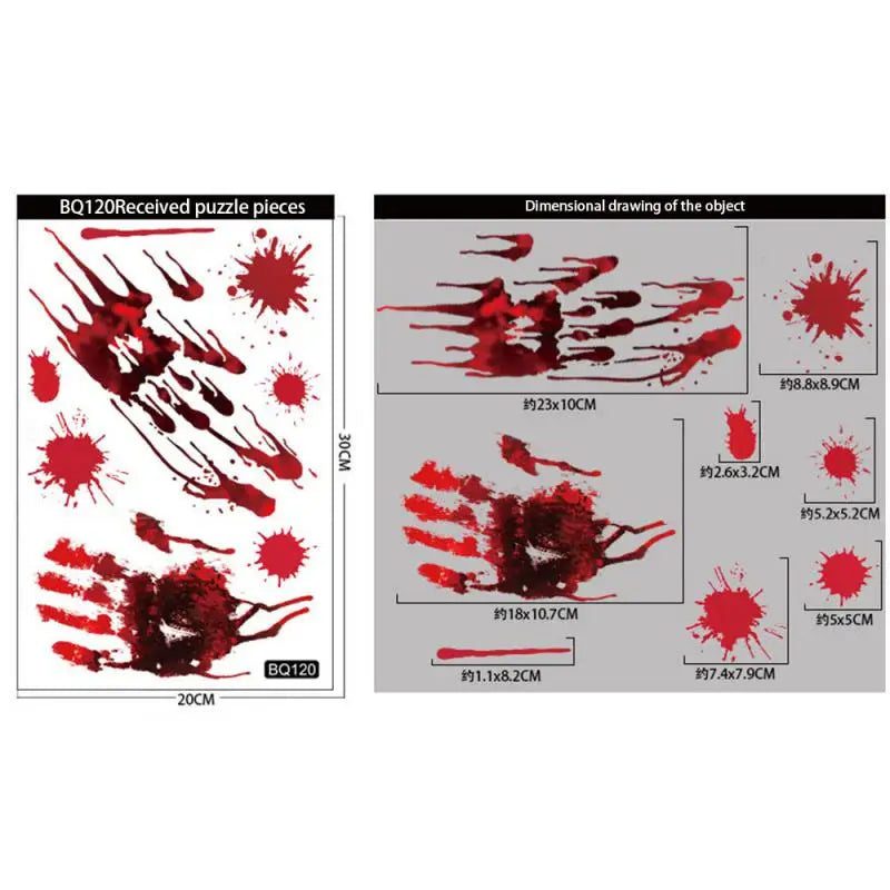 Horror Bloodstain Wall & Window Stickers – Handprint, Footprint & Skull Halloween Decorations 2024