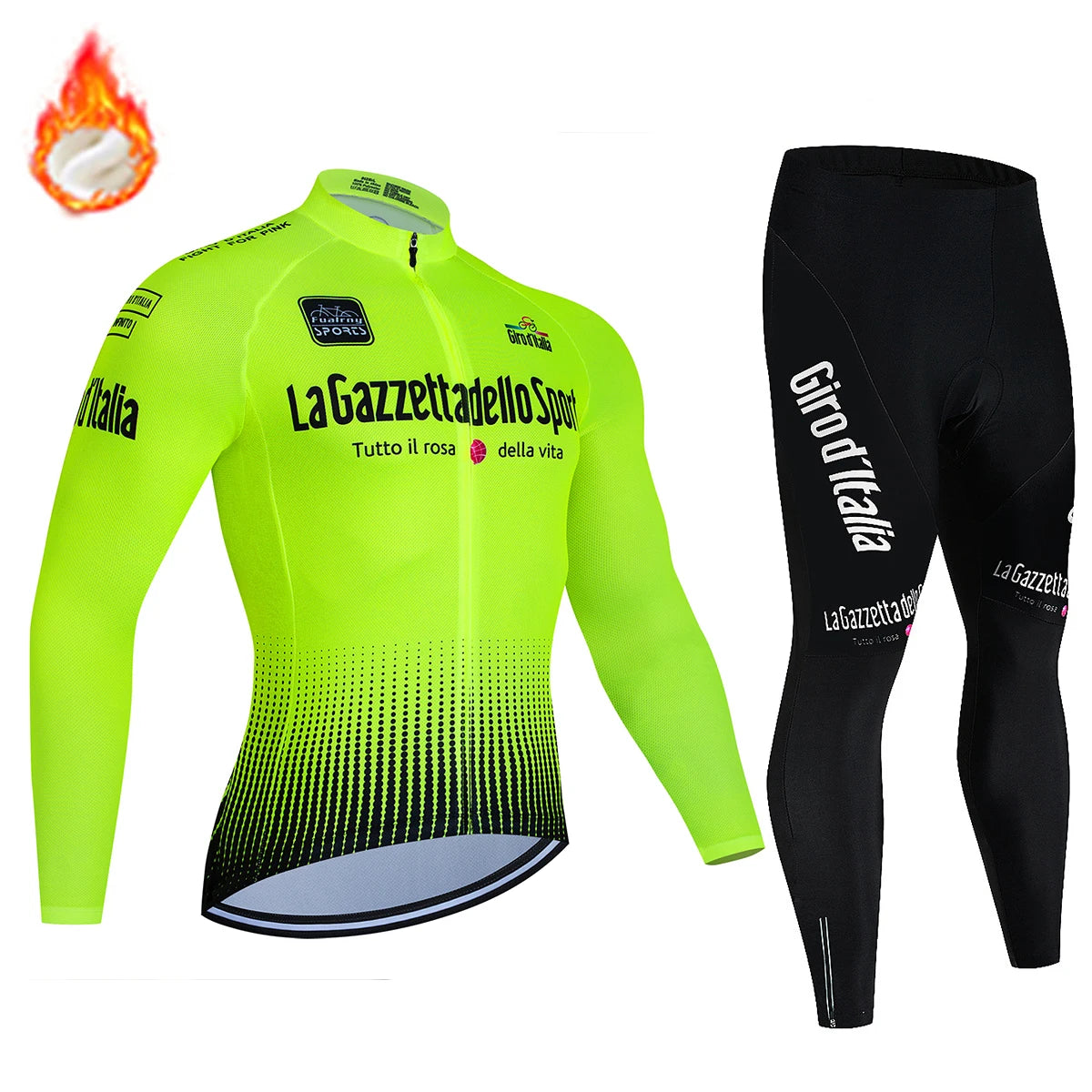 Tour De Italy D'ITALIA Cycling Clothes – Men's Fleece Jersey & Bib Pants Sports Set, Bicycle Uniform Costume