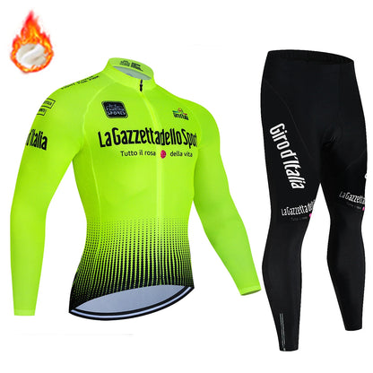 Tour De Italy D'ITALIA Cycling Clothes – Men's Fleece Jersey & Bib Pants Sports Set, Bicycle Uniform Costume