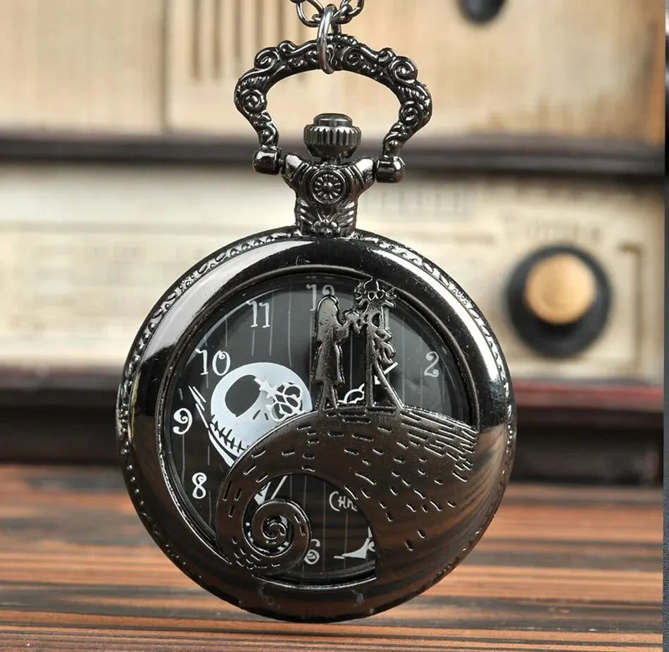 Fashion Skeleton Quartz Pocket Watch with Chain Necklace - Vintage Pendant Clock for Men & Women