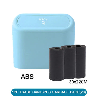 Mini Car Trash Can with Lid - Leak-Proof Auto Waste Bin with 60 Garbage Bags Car Accessory