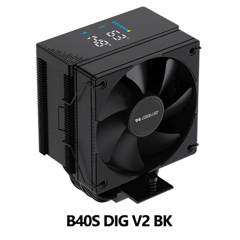 COOLLEO B40S DIG CPU Air Cooler with Intelligent Temperature Display – 4 Heat Pipes 200W TDP Radiator for Intel LGA1700/115X & AMD AM4/AM5