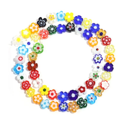 Colorful Lampwork Flower Beads - Thousand Flower Flat Plum Blossom Loose Beads for DIY Bracelet & Jewelry Crafts