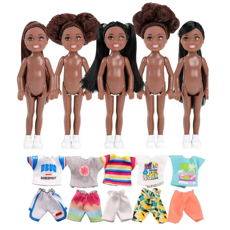 Kawaii African Girls Doll Set — 30cm Mother & 14cm Daughter with Clothes, DIY Kids Toy Birthday Gift