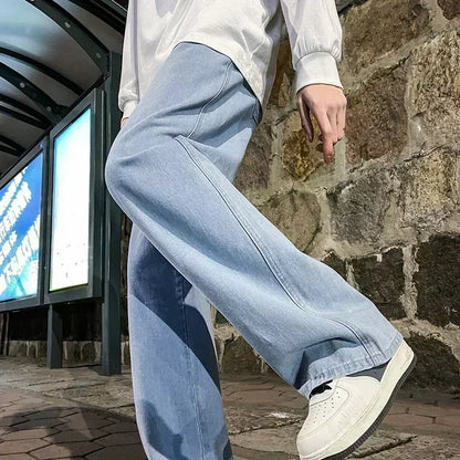 Men’s Loose Straight Leg Jeans - 2026 Streetwear Wide-Leg Fashion Pants in Black & Light Blue