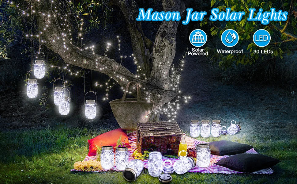 Mason Jar Solar Bottle Lights – LED String Fairy Lights, Waterproof Hanging Lantern for Garden & Wedding Decorations