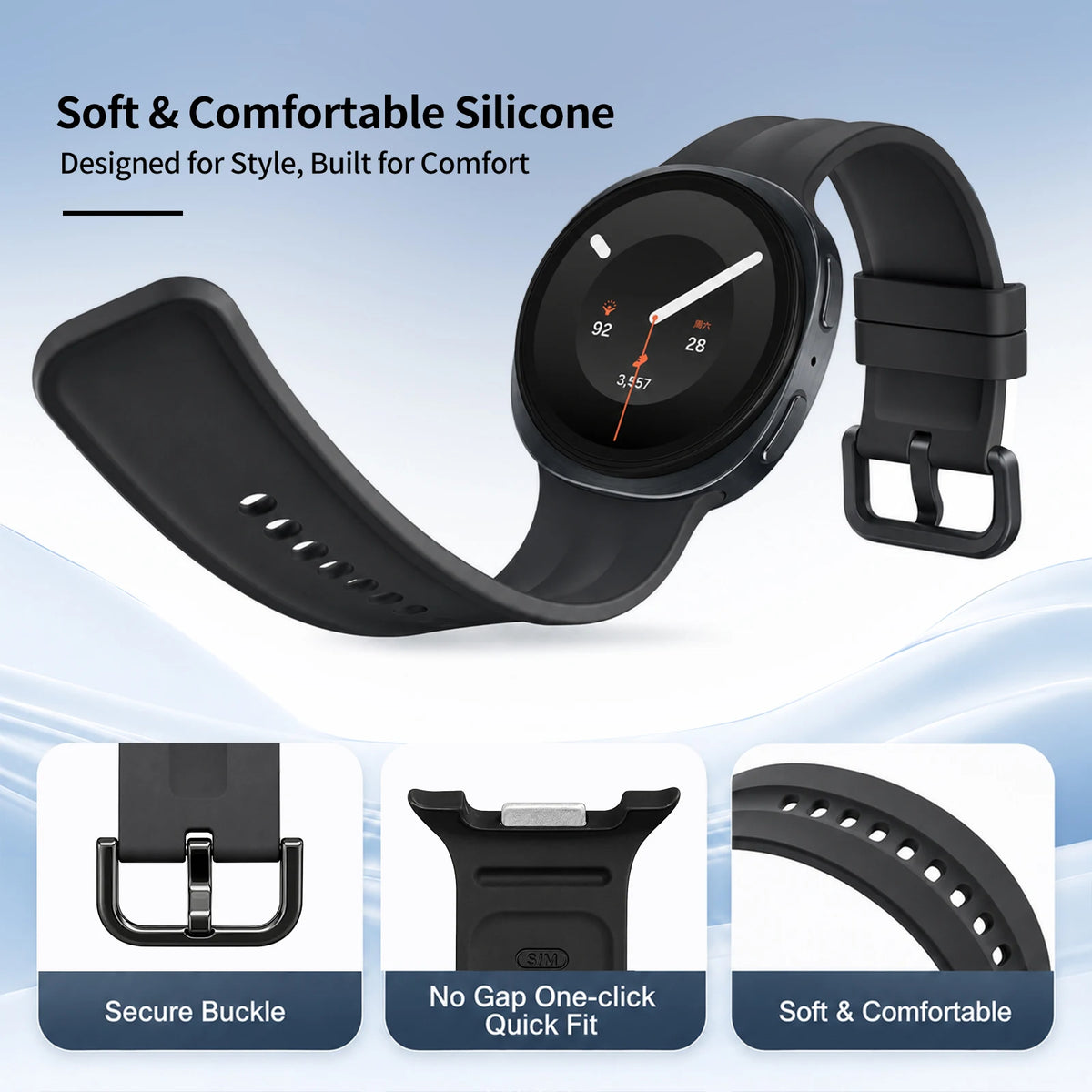 Silicone Sport Band for Samsung Galaxy Watch 9 and Watch 8 - Replacement Strap for 40mm, 44mm and Watch 8 Classic 46mm Models