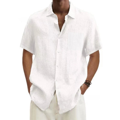 Men's Cotton Long Sleeve Shirt - Slim Fit Casual Button-Up Shirt with Roll-Up Cuffs