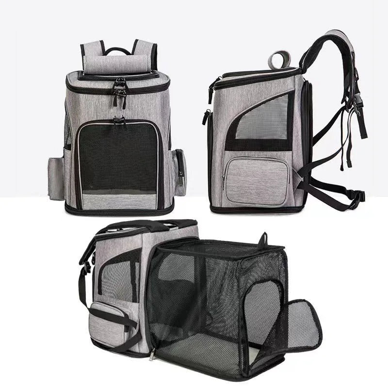 Breathable Foldable Pet Carrier Backpack – Expandable Travel Bag with Large Capacity for Cats & Dogs