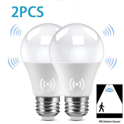 2PCS E27 12W LED Motion Sensor Bulb Lights, Radar Auto On 220V Night Light for Home, Living Room, Stairs & Pathway Lighting