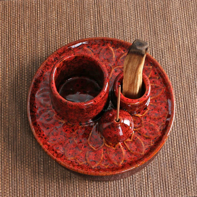 Ceramic Palo Santo Sticks Holder – 4 in 1 Incense Burner, Sage Holder & Ash Catcher Tray for Meditation & Yoga Room