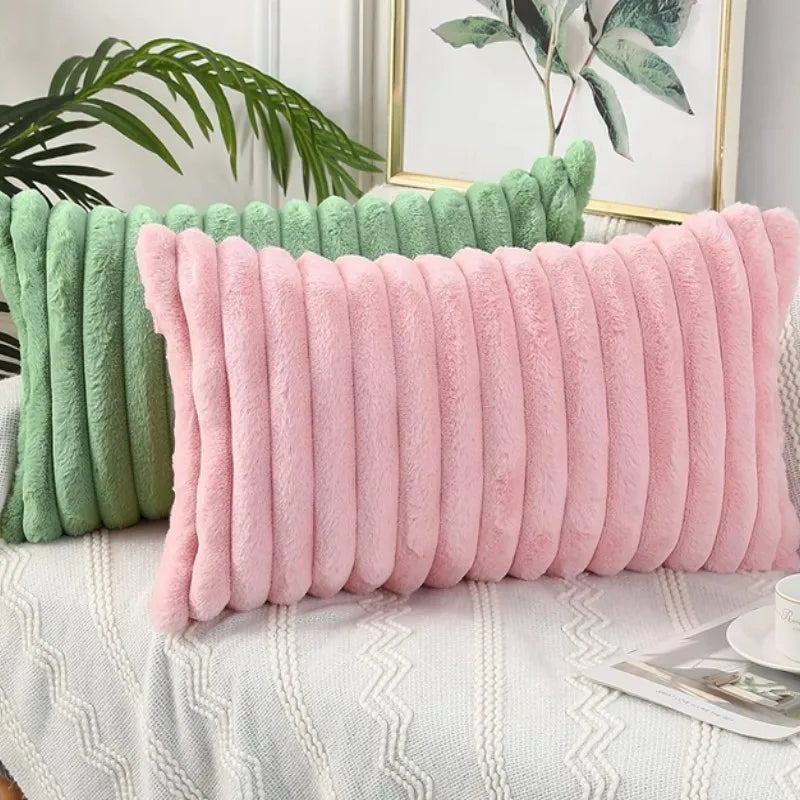 Faux Fur Plush Throw Pillow Covers – Soft Decorative Cushion Cases for Couch, 30x50cm & 45x45cm, Orange, Green, Pink, Cream