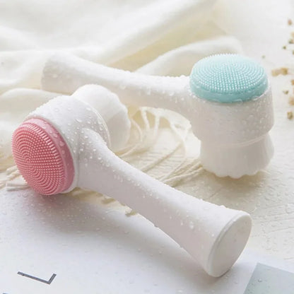 3D Double-Sided Silicone Facial Cleansing Brush – Soft Bristles Manual Massage Exfoliator for Deep Face Wash