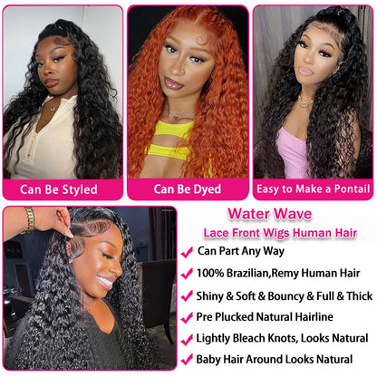 Water Wave 13x6 Lace Front Wig – Deep Curly Human Hair Wet & Wavy Pre-Plucked with Baby Hair for Women