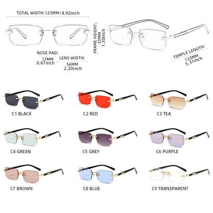 Fashion Rimless Sunglasses – Classic Small Square Frameless Shades for Men & Women, Summer Travel Eyewear
