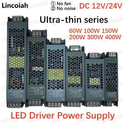 LED Power Supply Adapter - DC 12V 24V Transformer Driver for 60W-400W Lighting Systems