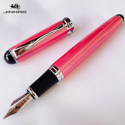 Jinhao X750 Fountain Pen Set - Medium Nib with Ink Converter, Silver Trim Calligraphy Writing Pen & Gift Set