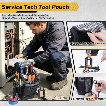 16-Pocket Clip-On Tool Pouch - Hard Bottom Electrician Belt Pouch for HVAC, Carpenter & Construction Tools