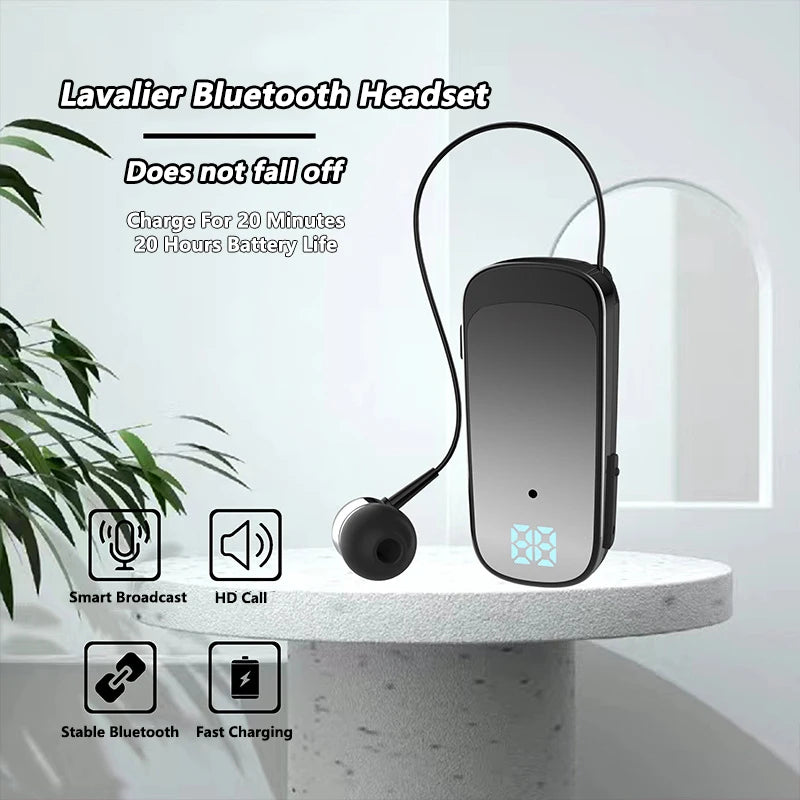 K65 K55 Lavalier Bluetooth 5.2 Headphones - 20 Hours Talk/Music Time, Noise Cancelling, LED Digital Display Wireless Headset