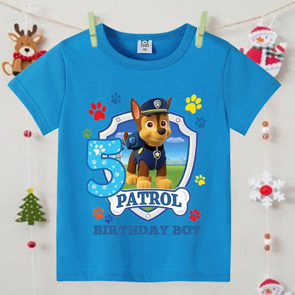 Paw Patrol Boys Blue T-Shirt – Cartoon Anime Summer Short Sleeve Kids Fashion Clothing Birthday Gift Top