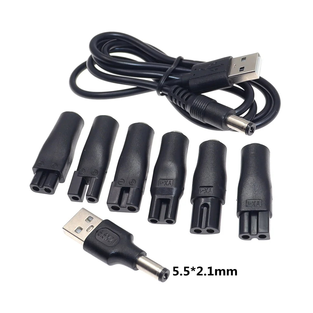 8-Piece 5V USB Power Cords - Replacement Chargers for Hair Clippers, Beard Trimmers & Shavers