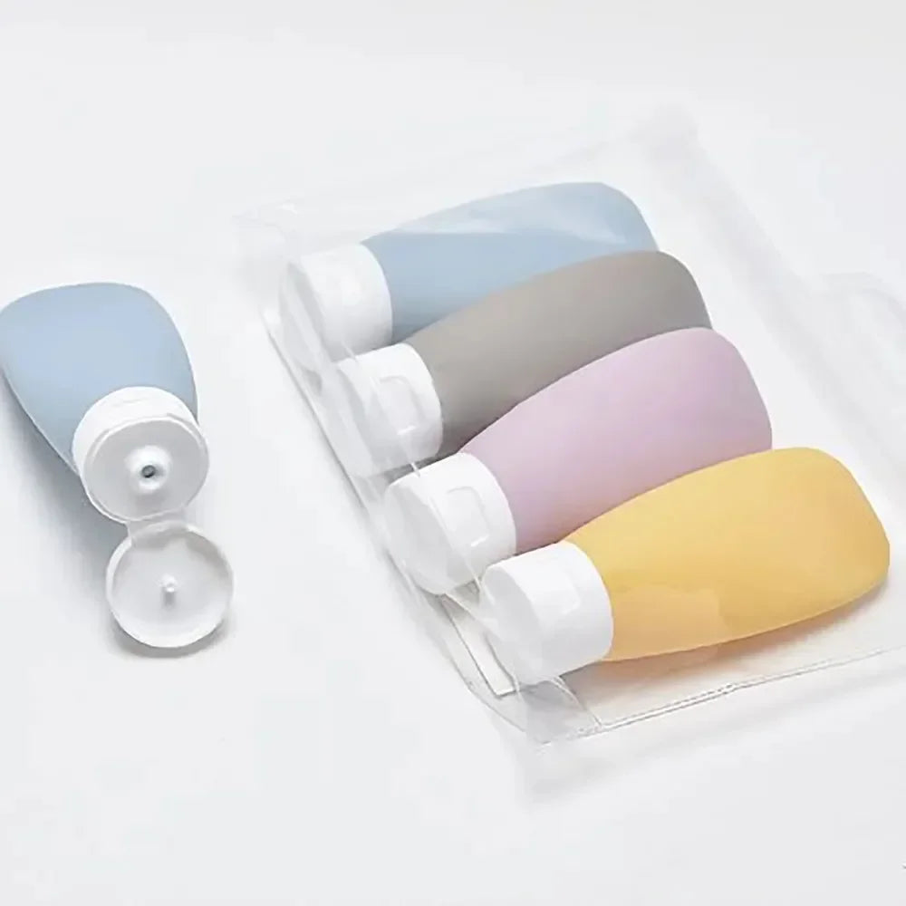 3/4 Pcs 60ml Travel Refillable Silicone Bottles - Empty Lotion, Shampoo & Cosmetic Squeeze Containers for Makeup