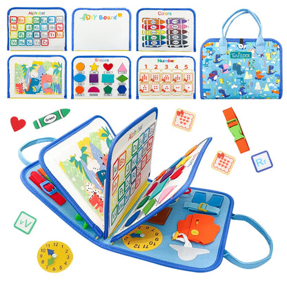 TUNJILOOL Montessori Busy Board – Early Educational Toy for Toddlers, Felt Cloth Story Book, 3D Shape & Color Match