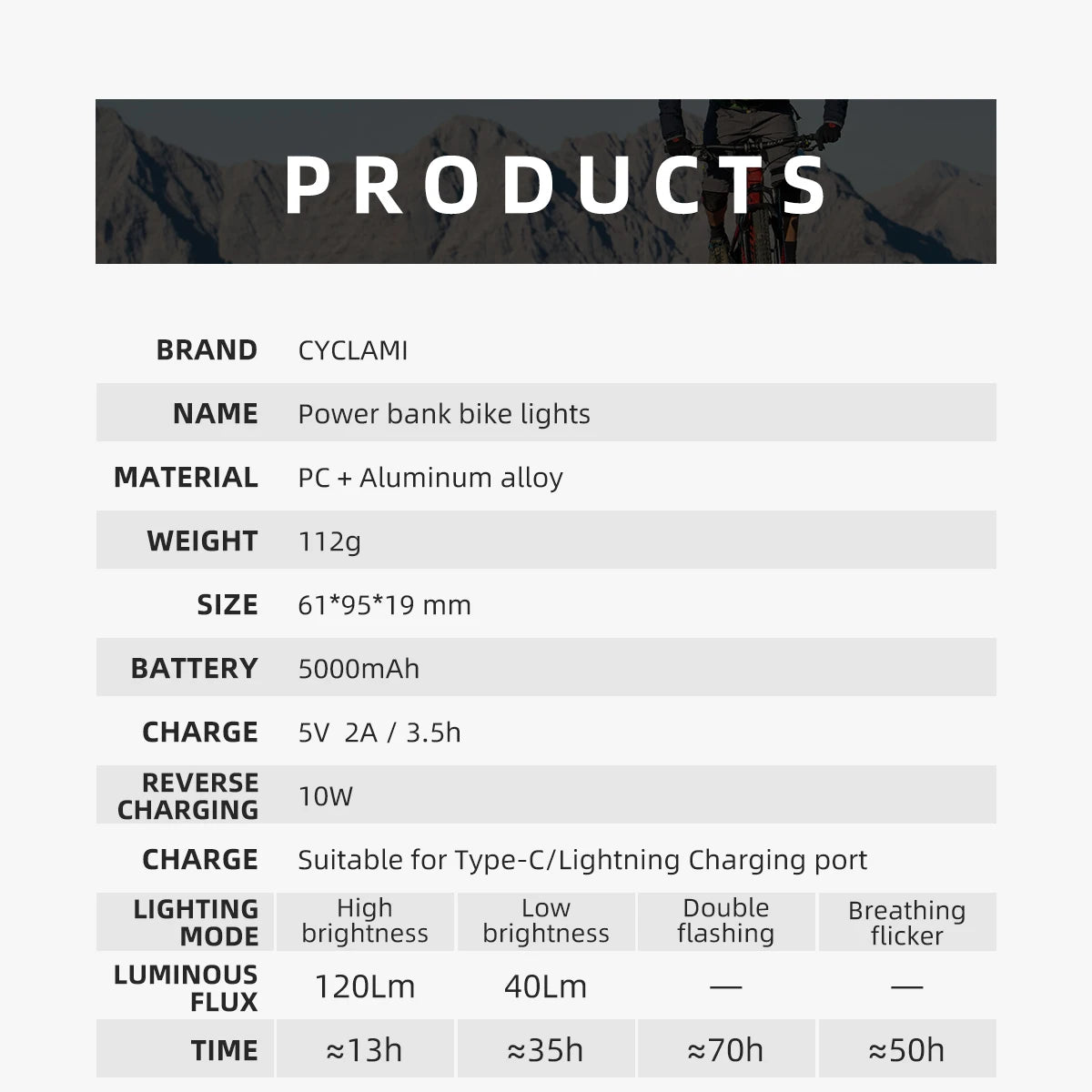 CYCLAMI RVL01 Bicycle Front Light – IPX6 Waterproof, Type-C Charging Cycling Headlight for XOSS IGS Computer