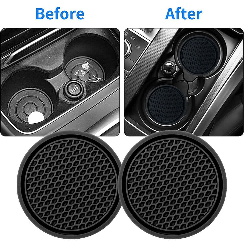 2pcs Black Car Auto Cup Holder Coasters - Anti-Slip Insert Pads for Interior Accessories - Universal Fit for Most Cups